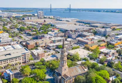 Arial image of the town of Charleston