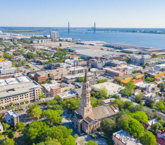 Arial image of the town of Charleston
